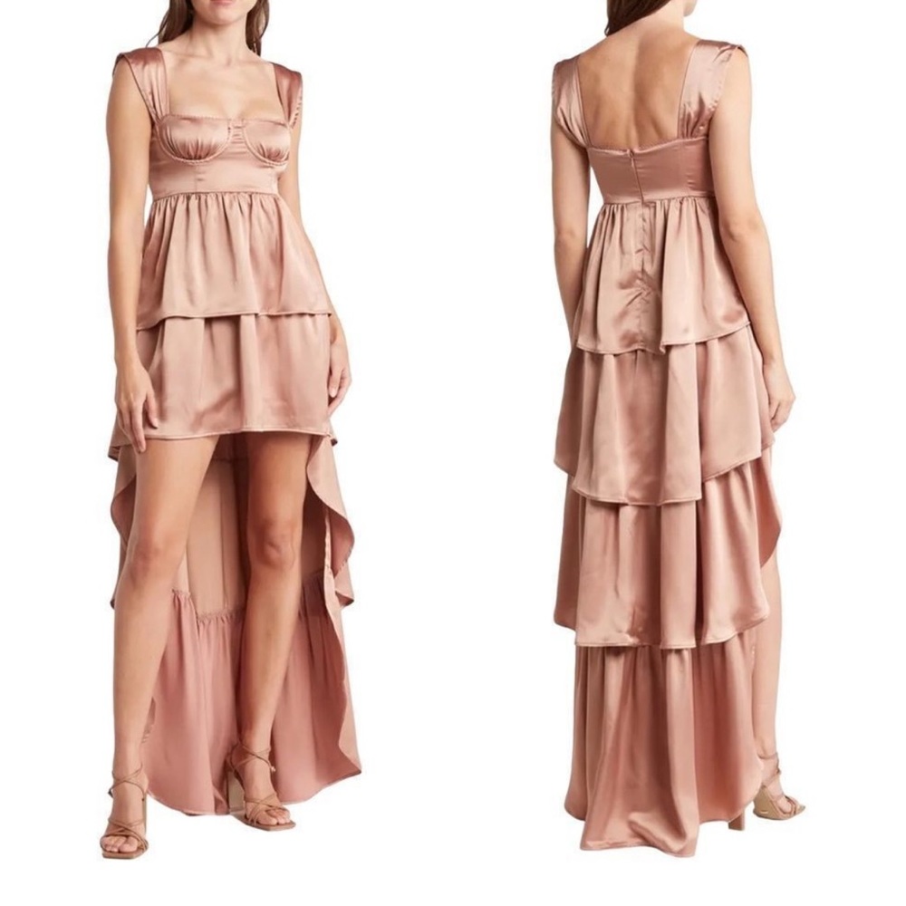 Pink High-Low Tiered Gown for Wedding Guest